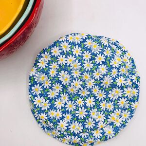 Cotton Bowl Cover For Sourdough, 3 Size Set, Reusable, Washable Blue Daisy